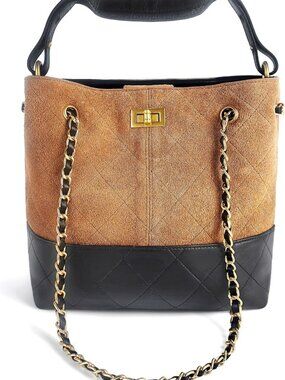 Vintage-Inspired Retro Suede & Quilted Leather Hobo Bag - Chic Sheepskin Bucket